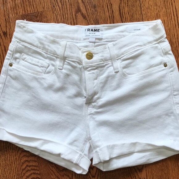 Frame Le Cut Off Denim Jean Shorts Womens 24 White Blanc Mid Rise Cuffed LC5711 - Picture 4 of 11